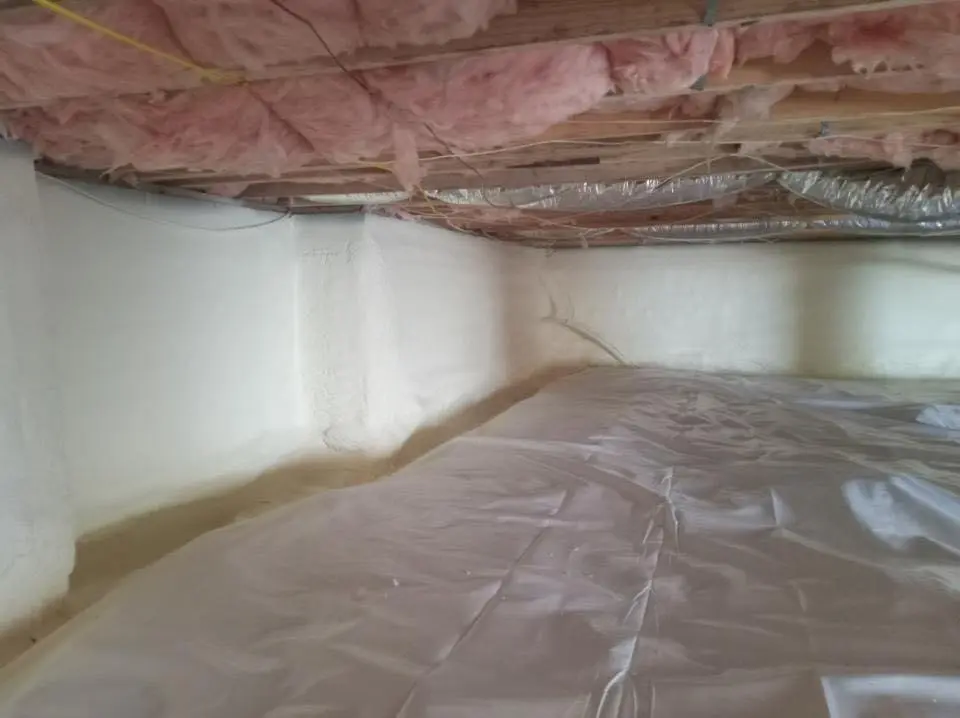 Crawl space encapsulation with closed-cell spray foam for Roof Leak Repair in Brick